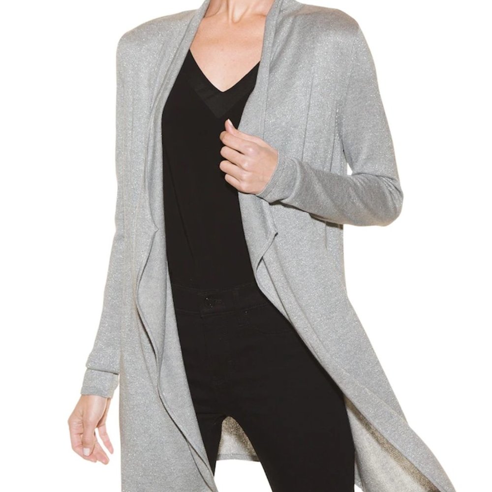 WHBM S Light Silver Grey Waterfall Long Cardigan